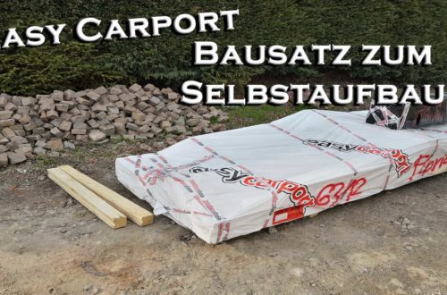 Projekt Carport 4 Lieferung des Bausatzes von Easycarport - Carport selber bauen - Hang mit Gabionen abfangen