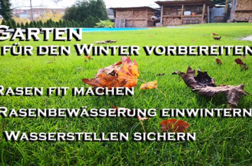 Garten fuer den Winter fit machen Rasen und Bewaesserung einwintern - Hang mit Gabionen sichern - Vlies Wasser Leerrohre