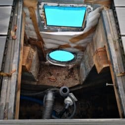 Stahlwandpool abbauen Skimmer Einlaufduese Lampe Poolfolie entfernen 18 - Pool Umbau - Rückbau vom Stahlwandpool