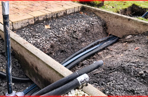 Garden irrigation – Pipes under the sidewalk – Equipotential bonding laid at the same time a1