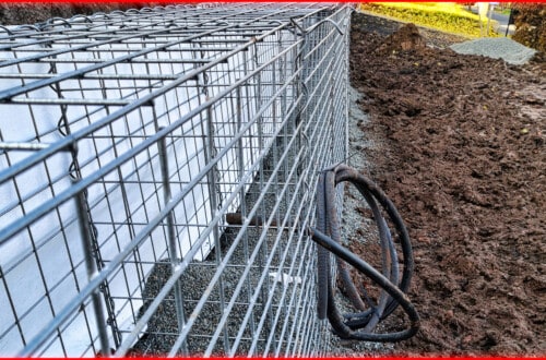 Securing the slope with gabions #4 Installation of fleece, water and empty conduit a1