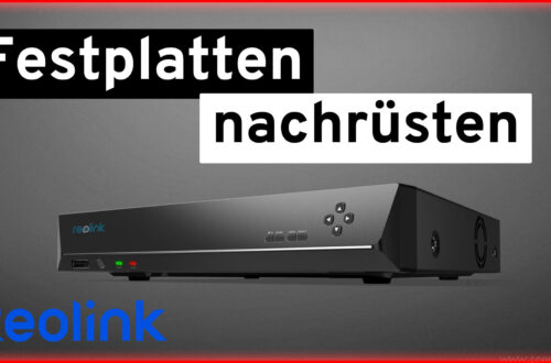 Expand Reolink NVR storage - install hard disk and configure correctly A black Reolink NVR is shown in front of a gray background with the bold German words "Festplatten nachrüsten" above it. The image highlights how to expand memory, with the Reolink logo at the bottom left. www.commaik.de