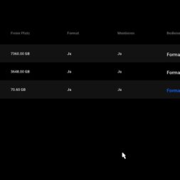 Expand Reolink NVR storage space - Installing and configuring hard disks correctly 45 A dark-colored interface displays a storage management screen in German for a Reolink NVR, listing three drives with capacities, free space, formatting status, mount status and operation options. A white mouse pointer points to the bottom edge. www.commaik.de