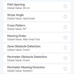 Lymow One Plus in test: RTK robot mower for large areas & difficult terrain 57 The Lymow One Plus smartphone screen will display a "Select Global Settings" menu with options for mowing speed, cutting height, blade speed, path distance and more. The "Confirm" and "Select all" buttons are visible at the bottom. www.commaik.de