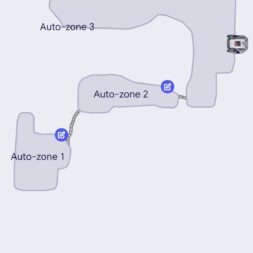 Robot lawn mower without boundary wire in test: LiDAR vs RTK in comparison (ANTHBOT M5 vs M9) 30 A smartphone screen shows a map for Anthbot robotic lawnmowers with three areas labeled "Auto-Zone 1", "Auto-Zone 2" and "Auto-Zone 3" and connected by paths. Below this are options for editing the map, while the time and battery status are displayed at the top. www.commaik.de