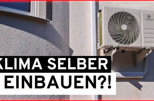 Retrofitting Air Conditioning in an Older Building – A Real-World Test of a 12,000 BTU Split Air Conditioner An outdoor split-system air conditioner mounted on the wall of an older building next to a window. The text in bold in the image reads: “KLIMA SELBER EINBAUEN?!”, which translates to “Install the air conditioner yourself?!” www.commaik.de