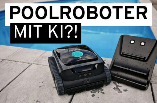 Aiper Scuba V3 Review: Our Experience with the Premium Wireless Pool Cleaner A wireless pool robot and its charging station are sitting at the edge of a swimming pool. Above the image, the words “POOLROBOTER MIT KI?!” are displayed in bold German lettering, which translates to “Pool robot with AI?!” Discover the premium Aiper Scuba V3 pool robot for smart and efficient pool cleaning. www.commaik.de
