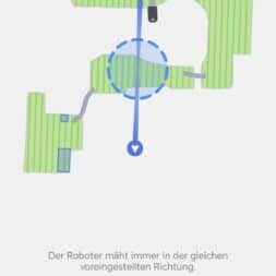 TerraMow V1000, V600, and Mini 500 Review: Robotic Lawn Mowers Without RTK and Lidar? 51 A map for a robotic lawn mower appears on a smartphone screen, showing three mowing options: “Single,” “Double,” and “Automatic Rotation.” The "Single" option is selected. The map shows the mowing area and the mowing path. www.commaik.de