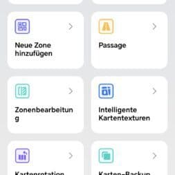 TerraMow V1000, V600, and Mini 500 Review: Robotic Lawn Mowers Without RTK and Lidar? 52 Screenshot of a mobile app in German showing the map management options for a robotic lawn mower, including zones, paths, editing tools, and backup settings. www.commaik.de