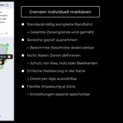 ECOVACS GOAT O1200 LiDAR PRO Review: Perfect Edge Mowing Without Any Touch-Ups? 38 Screenshot of a lawn mowing app showing a map with marked zones on the left and a list of customizable boundary marking options with icons on the right—all in German—ideal for controlling your Ecovacs Goat Smart lawn mower. www.commaik.de