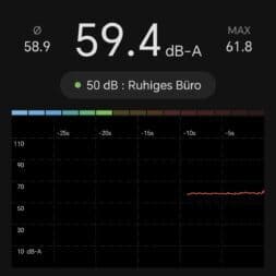 Frequenzumrichter Poolpumpe: Einbau, Einstellungen und Strom sparen 16 Eine Schallpegelmesser-App, die für ein ruhiges Büro mit der Bezeichnung Ruhiges Büro einen Wert von 59,4 dB(A) anzeigt, mit einer Grafik, die die Geräuschpegel des Frequenzumrichters im Zeitverlauf darstellt, sowie einer PayPal-Werbung am unteren Rand. www.commaik.de