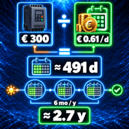 Frequenzumrichter Poolpumpe: Einbau, Einstellungen und Strom sparen 11 Infografik, die zeigt, dass sich die Anschaffungskosten eines industriellen Frequenzumrichters im Wert von 300 € durch die täglichen Betriebskosten von 0,61 € teilen lassen, was bei einer Nutzungsdauer von 6 Monaten pro Jahr einer Amortisationszeit von 491 Tagen bzw. etwa 2,7 Jahren entspricht. www.commaik.de